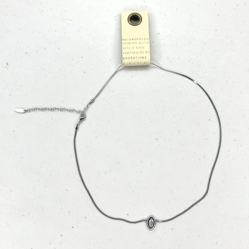 Anthropologie Silver Quilted Cosmetic Bag & Rhodium Necklace Set NWT - Picture 7 of 8